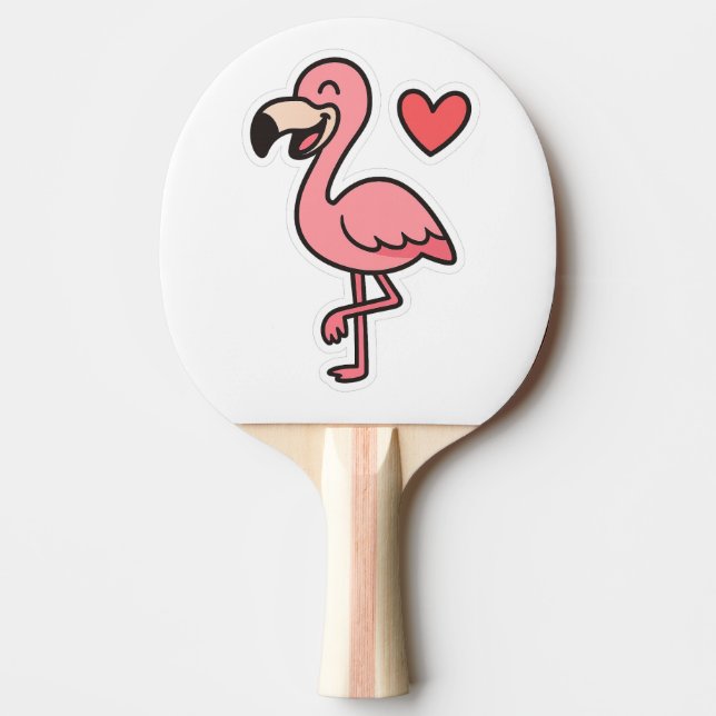 Raquete De Ping Pong Cartoon Flamingo Sticker com Coração (Frente)