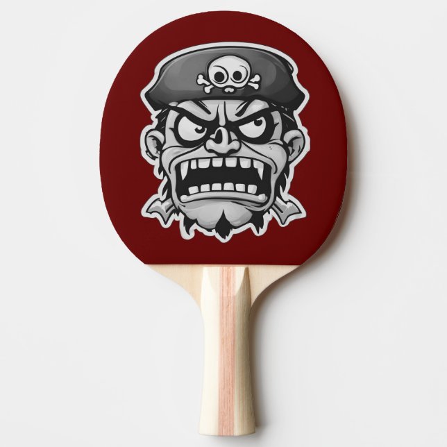 Raquete De Ping Pong Cartoon Pirata Irritado Enfrenta Vermelho Competit (Frente)