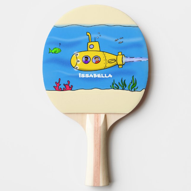 Raquete De Ping Pong Cartoon submarino feliz (Frente)