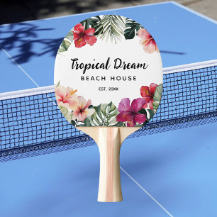 Raquete De Ping Pong Casa de Praia Botânica Floral Tropical Aquarela