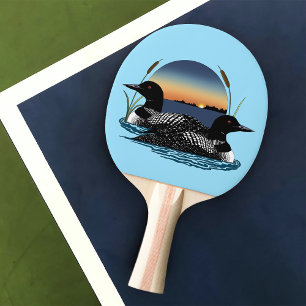 Raquete De Ping Pong Casal de mergulhões Azul Crepúsculo Vida Selvagem 