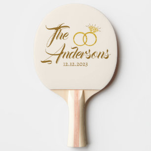 Raquete De Ping Pong Casal Nupcial Moderno Anel Nome do Favor Data Ouro