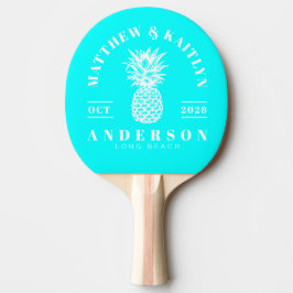 Raquete De Ping Pong Casamento de Abacaxi Tropical Ciano Retro Elétrico