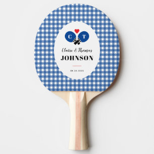 Raquete De Ping Pong Casamento do Monograma do Pong Ping Xadrez Gingham