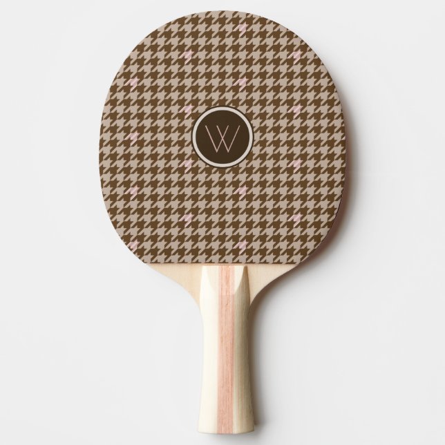 Raquete De Ping Pong Castanho com pino de pino Rosa Dourado Houndstooth (Frente)