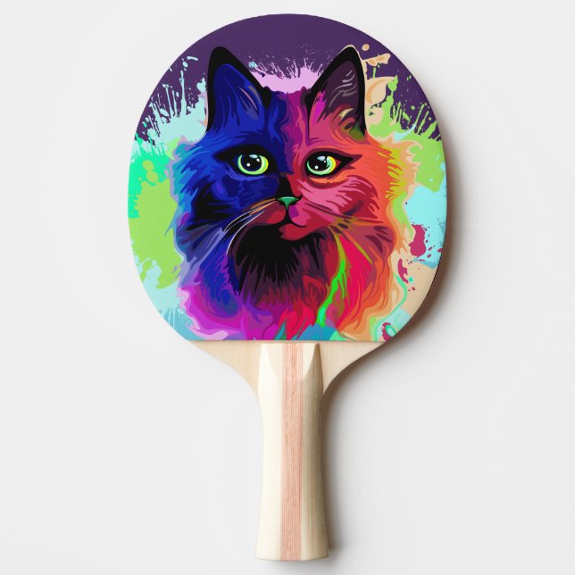 Raquete De Ping Pong Cat Trippy Psychedelic Pop Art (Frente)