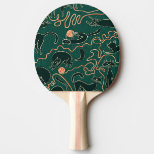 Raquete De Ping Pong Cats Vintage: Padrão sem costura de porta