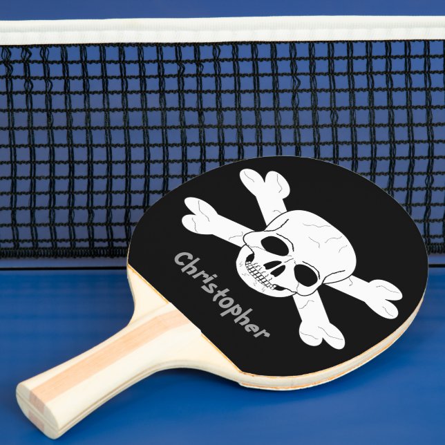 Raquete De Ping Pong Caveira E Crossbones Apenas Adicione Nome (Insitu)