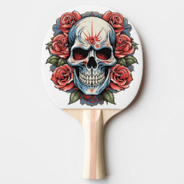 Raquete De Ping Pong 🌹 "Caveira & Rosas: Pino Pong Ping Elegance Negri
