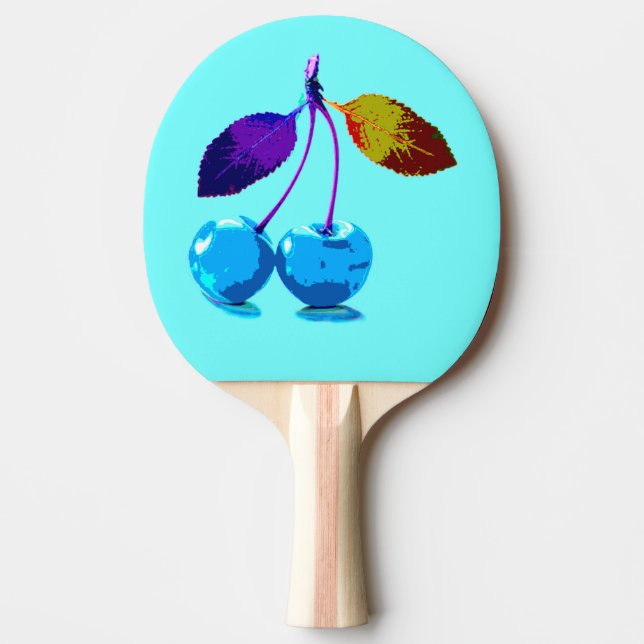 Raquete De Ping Pong Cerejas azuis-claras vibrantes (Frente)