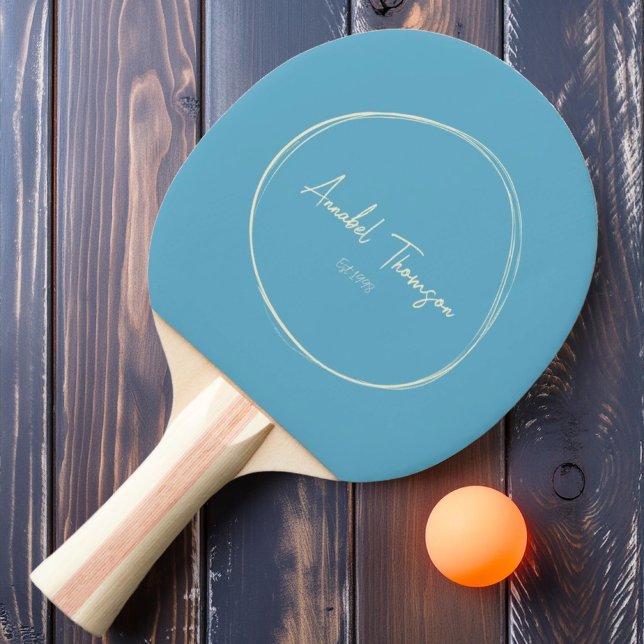 Raquete De Ping Pong Céu Aqua Moderno do Século médio com Nome (Criador carregado)