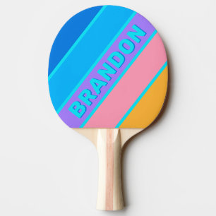 Raquete De Ping Pong Céu Oceniano Neon dos Anos 80 Listras Ousadas com