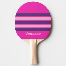 Raquete De Ping Pong Céu Rosa Retrô Através da Faixa com Nome