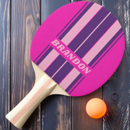Raquete De Ping Pong Céu Rosa Retro com Listras da Prancha e Nome