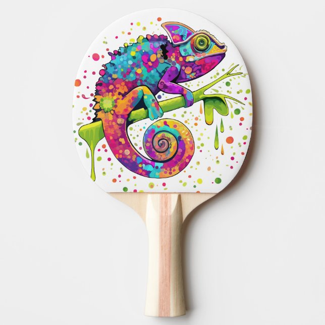 Raquete De Ping Pong Chameleon Paint mantém estilo aquarela (Frente)