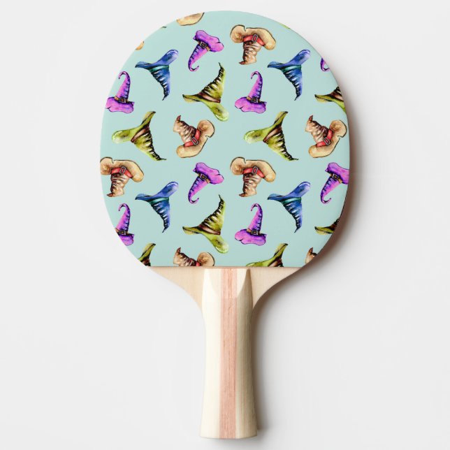 Raquete De Ping Pong Chapéus antigos de aquarela: fundo azul. (Frente)