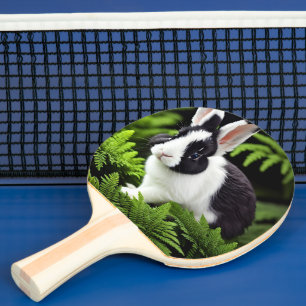 Raquete De Ping Pong "Charme Clássico: O Coelho Negro e Branco"