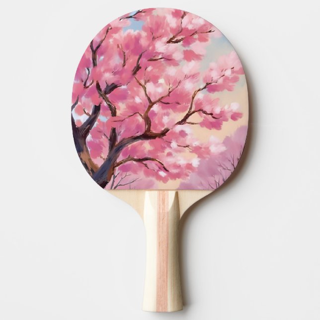 Raquete De Ping Pong Cherry Blossom Trees Pink Floral Painting (Frente)