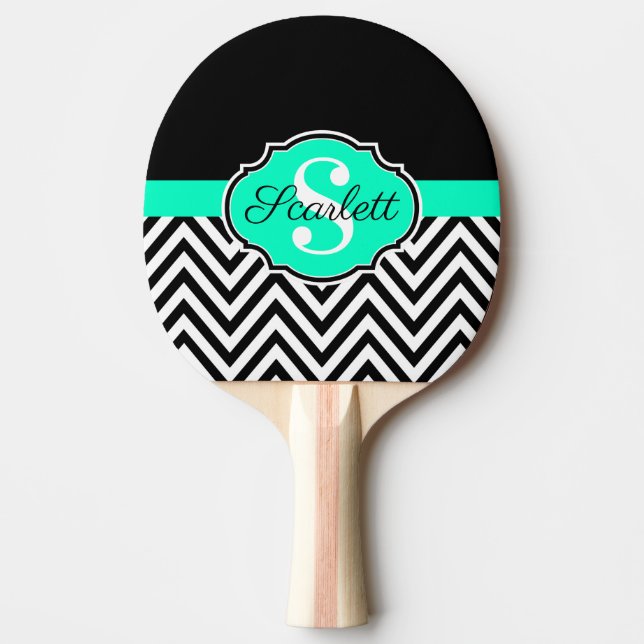 Raquete De Ping Pong Chevrons Pretos e Brancos (Frente)