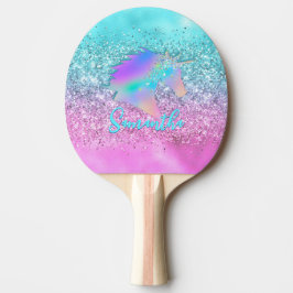 Raquete De Ping Pong Chic Aqua Pink Unicorn Glitter monograma