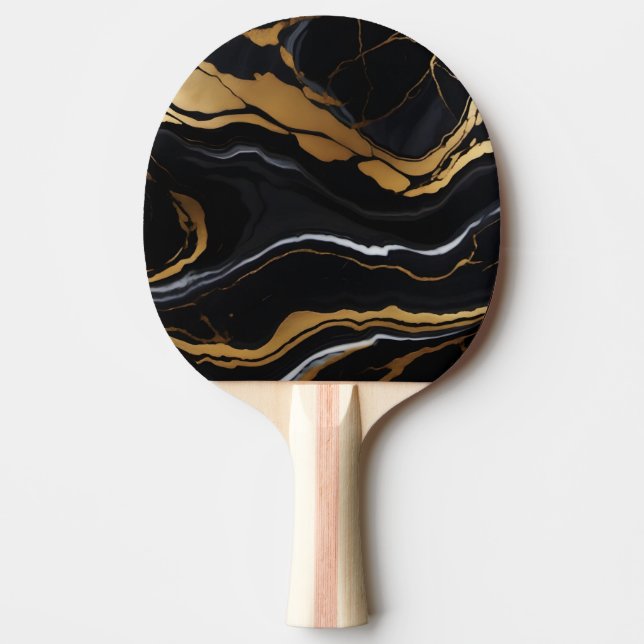 Raquete De Ping Pong Chic Elegante negro ouro amarelo Faux Marble (Frente)