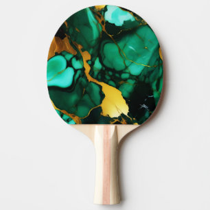 Raquete De Ping Pong Chic Elegante verde escuro ouro amarelo Faux Marbl