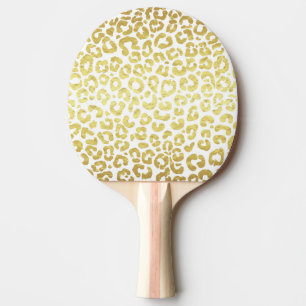 Raquete De Ping Pong Chic Modern Dourado Leopardo Branco Jaguar Cheetah