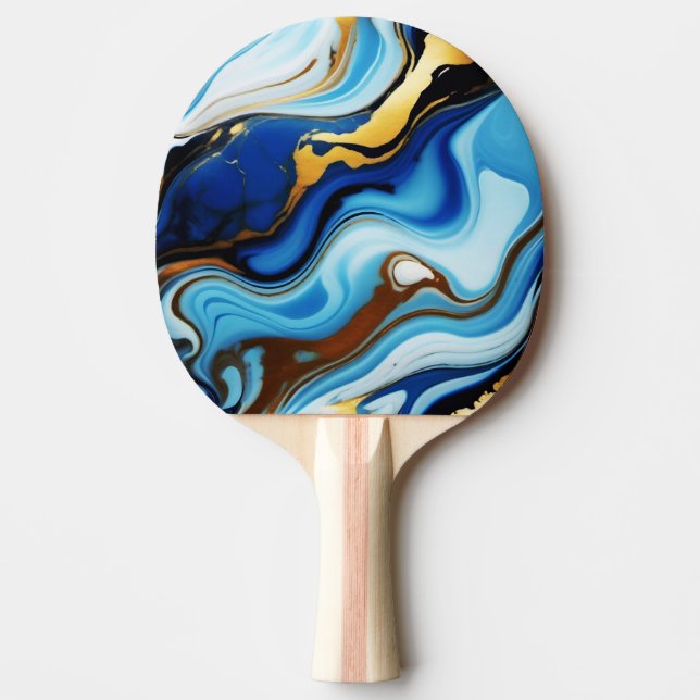 Raquete De Ping Pong Chic Pastel Blue Gold Faux Marble (Frente)
