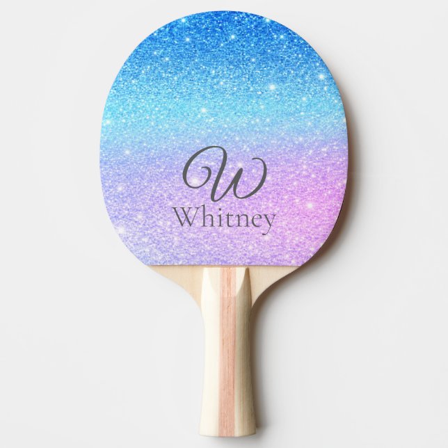 Raquete De Ping Pong Chic Purple Ombre Blue Glitter Modern              (Frente)