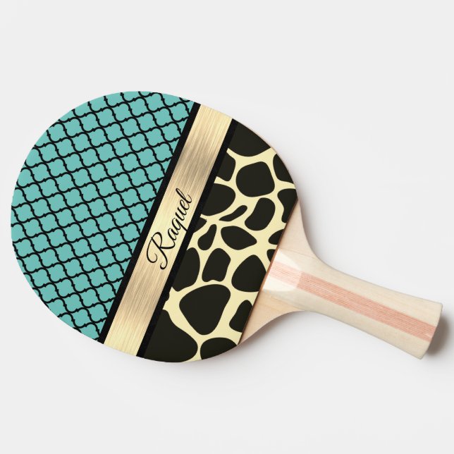 Raquete De Ping Pong Chic Quatrefoil Girafa Impressão (Lateral)