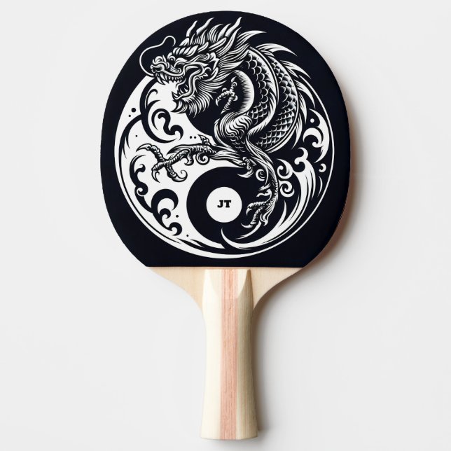 Raquete De Ping Pong Chinese Dragon in Black and White Personalized (Frente)