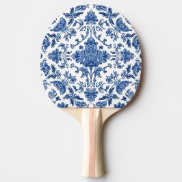 Raquete De Ping Pong Chinoiserie Floral Azul Aquarela Branca
