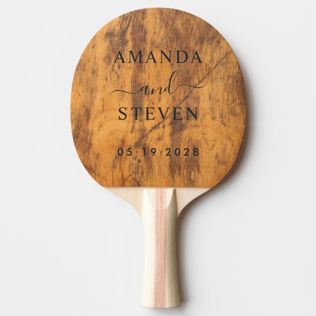 Raquete De Ping Pong Chopping Block Couple Names with Wedding Date (Frente)