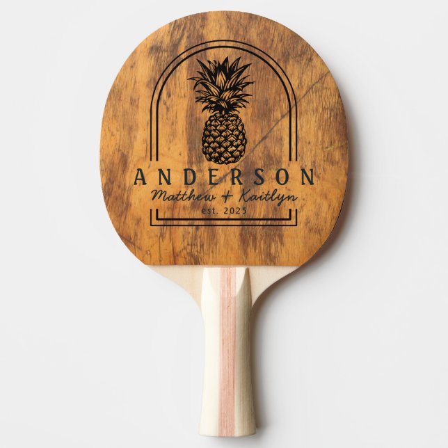 Raquete De Ping Pong Chopping Block Pineapple Wedding Arch & Name (Frente)