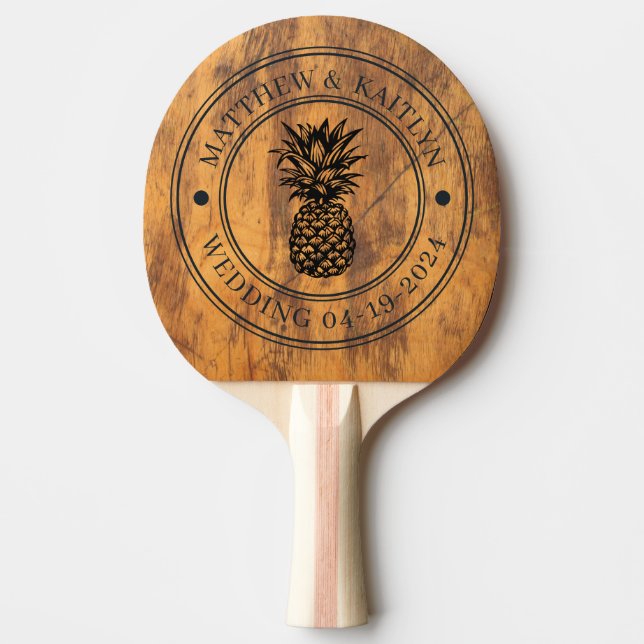 Raquete De Ping Pong Chopping Block Pineapple Wedding Crest & Names (Frente)