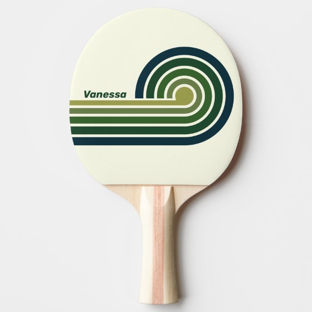 Raquete De Ping Pong Cinco Listras Verde Retro com Nome (Frente)