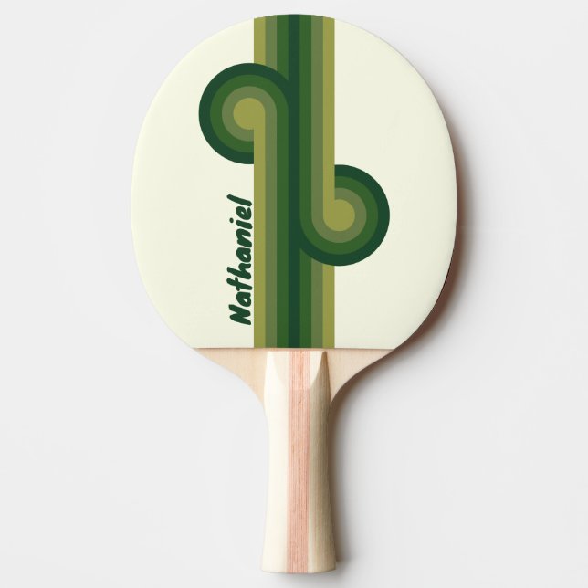 Raquete De Ping Pong Cinco Loops Retro Verde com Nome (Frente)
