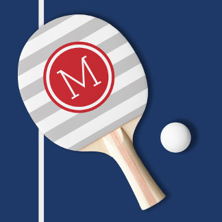 Raquete De Ping Pong Cinza e Red Preppy Stripes Monograma