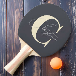 Raquete De Ping Pong Cinza Elegante Monograma do Século Médio
