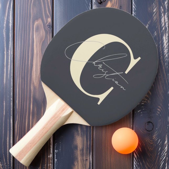 Raquete De Ping Pong Cinza Elegante Monograma do Século Médio (Criador carregado)