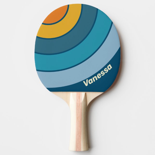 Raquete De Ping Pong Círculo de Faixa Azul Sol com Nome (Frente)