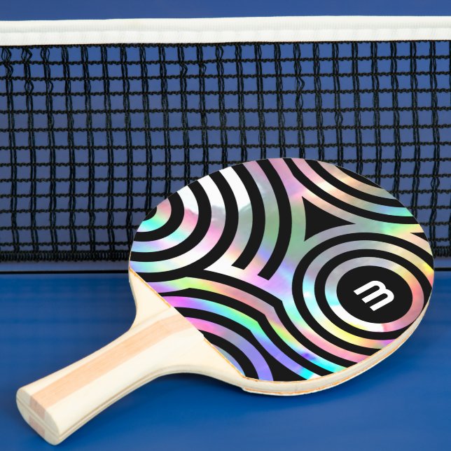 Raquete De Ping Pong círculo holográfico faux pá-pá monograma (Insitu)