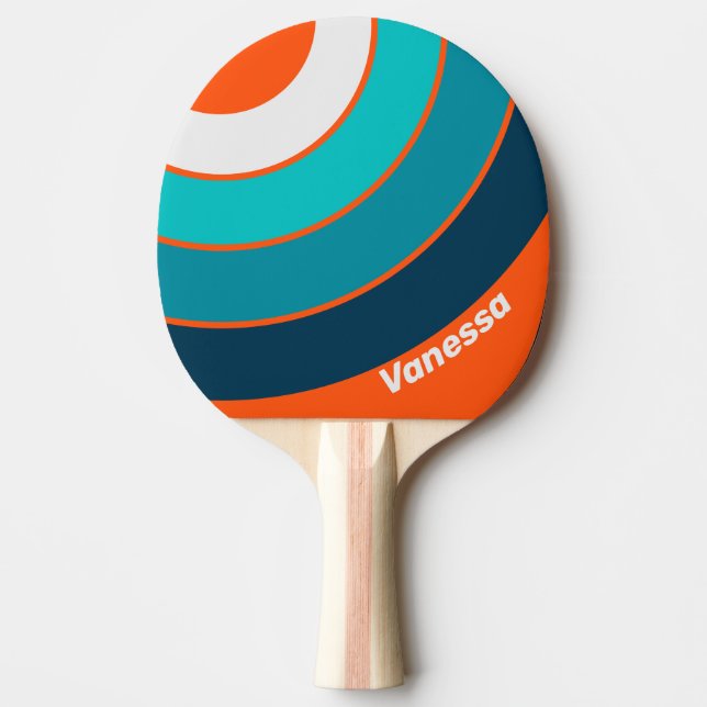 Raquete De Ping Pong Círculo Retro com Listras para Salvavidas com Nome (Frente)