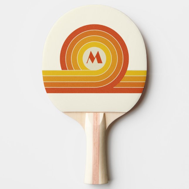 Raquete De Ping Pong Círculos e linhas do estilo retrô amarelo e laranj (Frente)