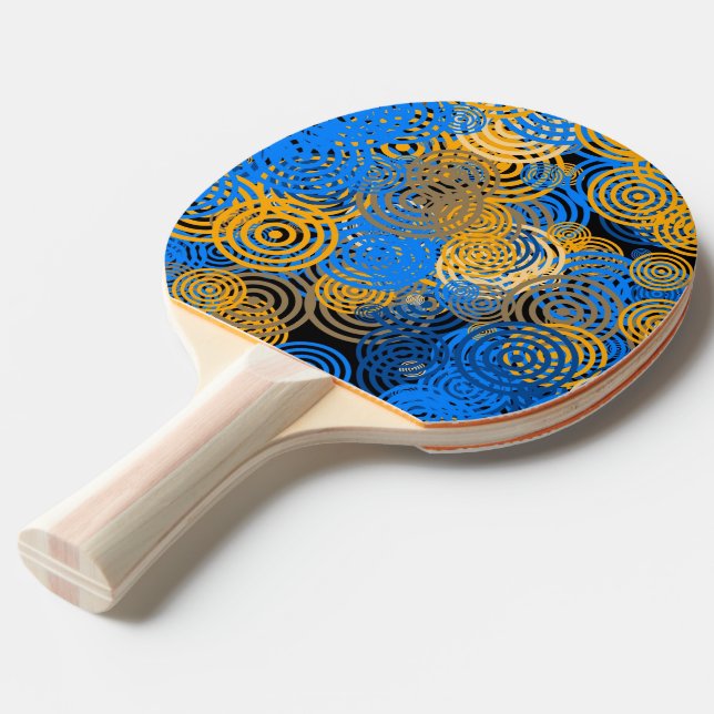Raquete De Ping Pong Círculos Geométricos Azuis de Arte Fractal Rodar M (Frente inclinada)