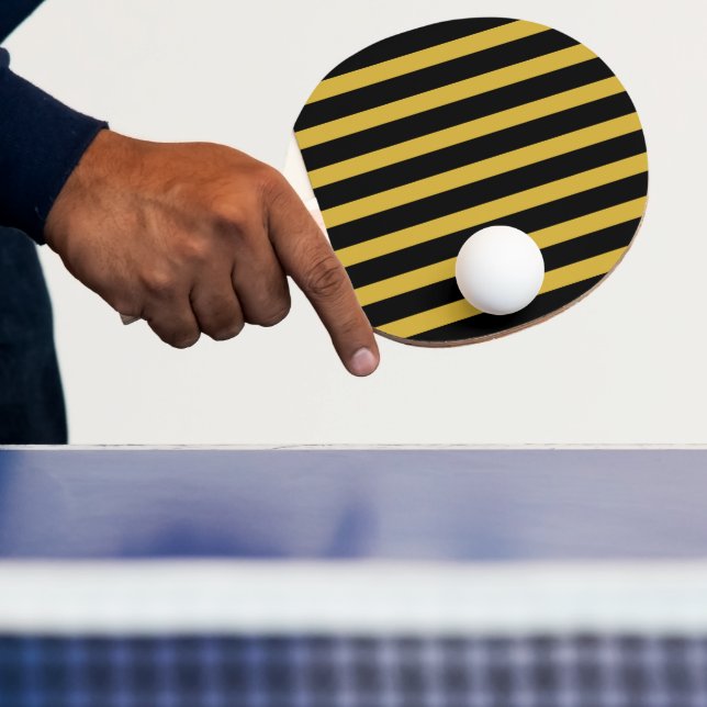 Raquete De Ping Pong Classic Modern Striped Black and Metallic Gold (Insitu)