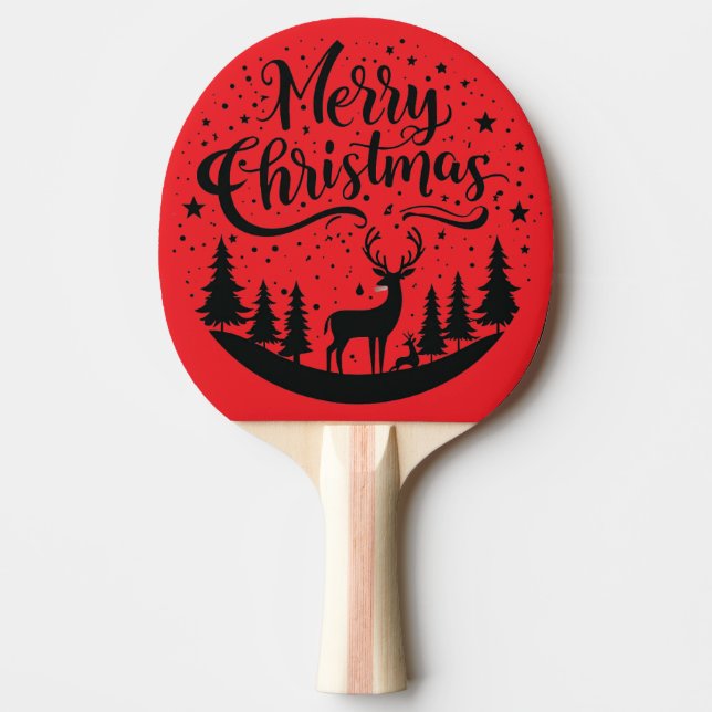 Raquete De Ping Pong Clássico, Feliz Vestido de Natal e Design de Árvor (Frente)