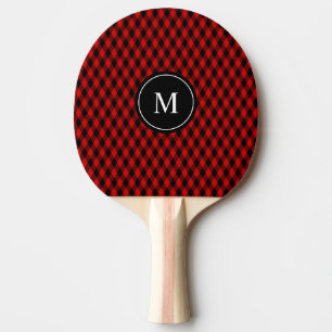 Raquete De Ping Pong Clássico Preto e Vermelho Padrão de Diamante & Mon