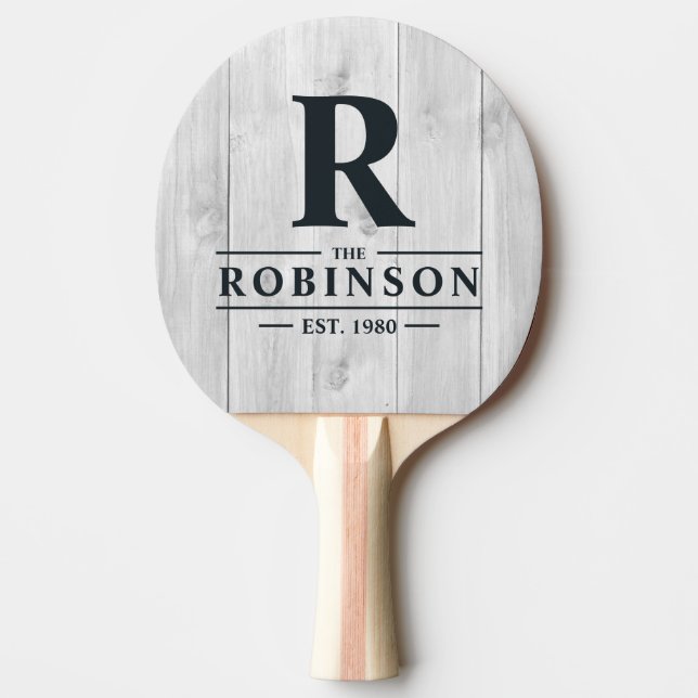 Raquete De Ping Pong Clean Light Gray Wooden Family Name & Initial (Frente)