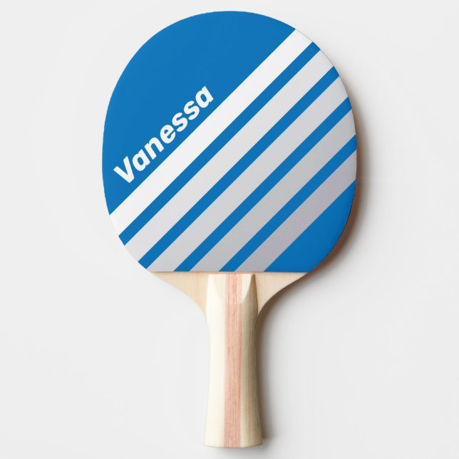 Raquete De Ping Pong Cloudy Blue Sky Angled Striping with Name (Frente)